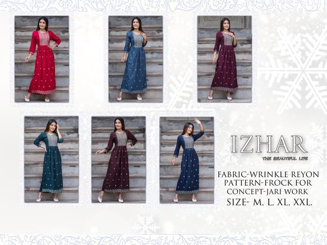 Izhar 01 New Heavy Ethnic Wear Rayon Printed Long Designer Kurti Collection